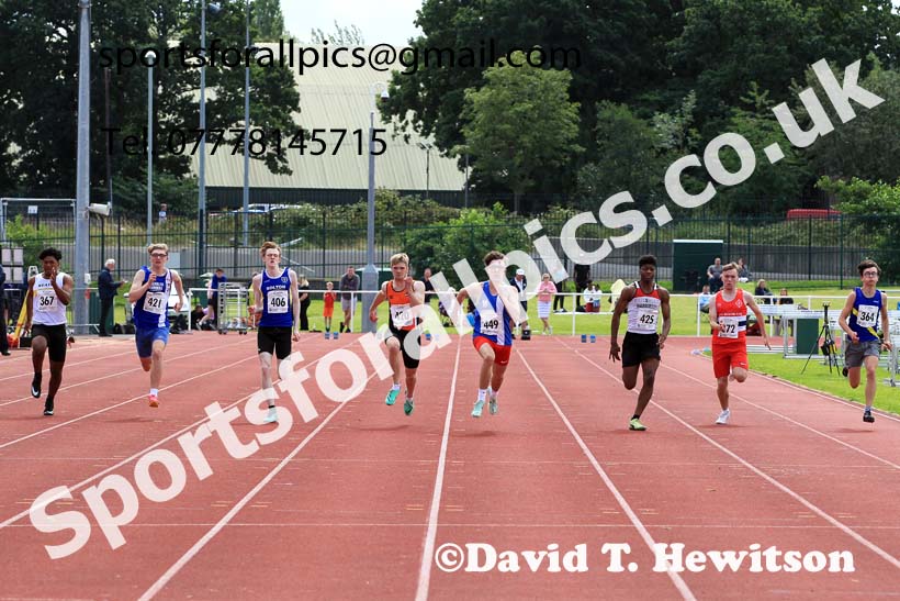 Mens Under-17s 100 metres, 2023 Northern Under-13s, Under-15s and Under-17s, Middlesbrough.  Photo: David T. Hewitson/Sports for All Pics
